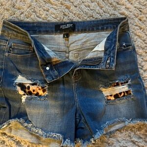 Judy Blue Distressed Denim Shorts with Leopard Accents